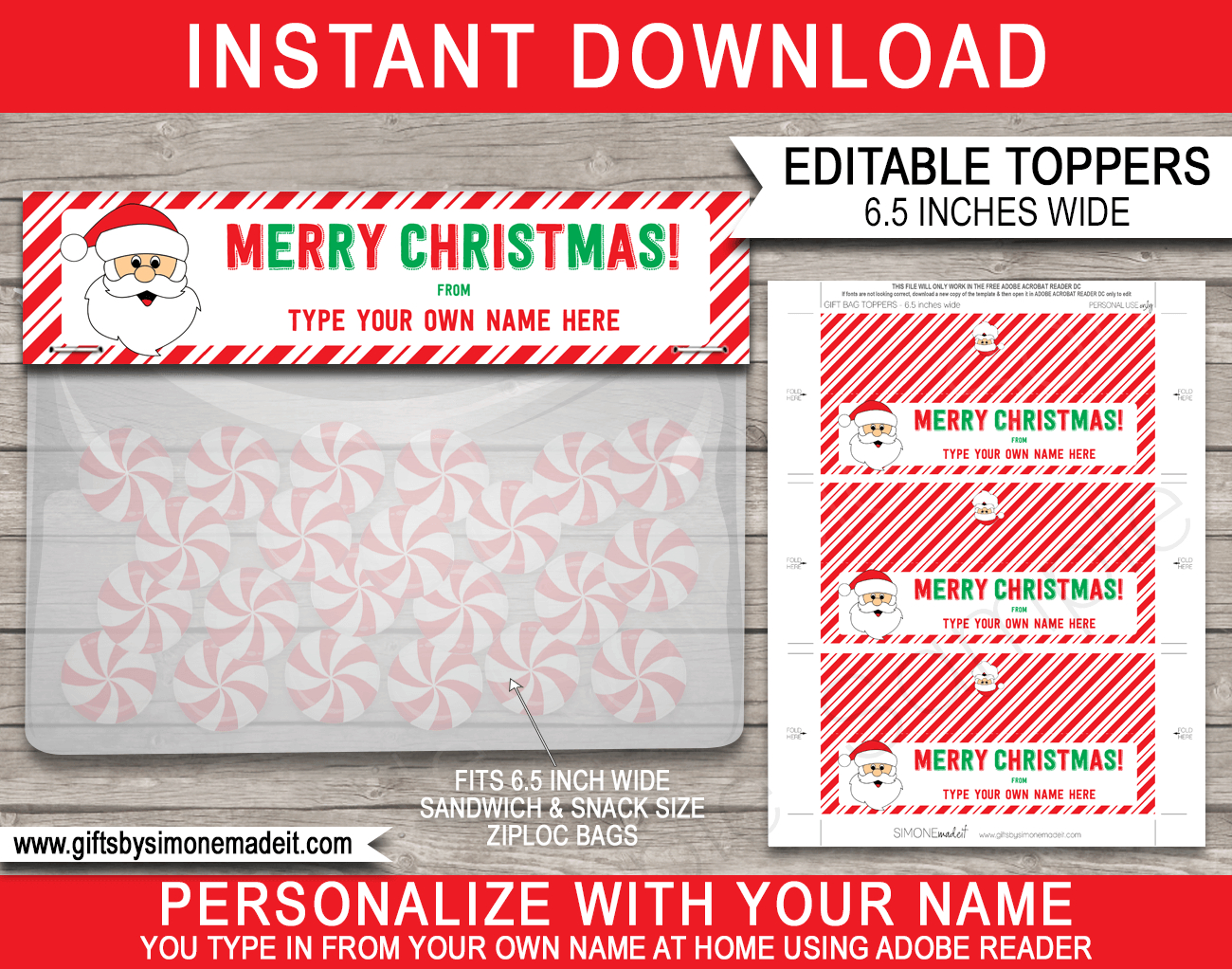 Christmas Bag Toppers (Santa) - 6.5 Inch Wide - Red &amp;amp; Green throughout Free Printable Bag Toppers