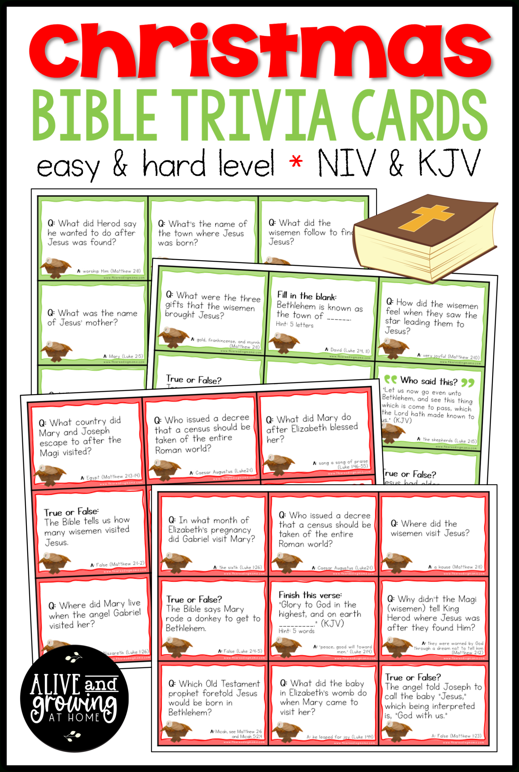 Christmas Bible Trivia Cards - Alive And Growing At Home with Christian Christmas Games Free Printable