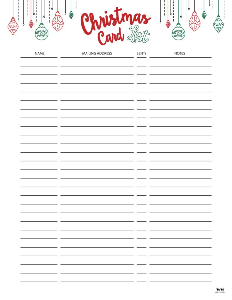 Christmas Card List Templates - 12 Free Pages | Printabulls intended for Free Printable Christmas Card List Template