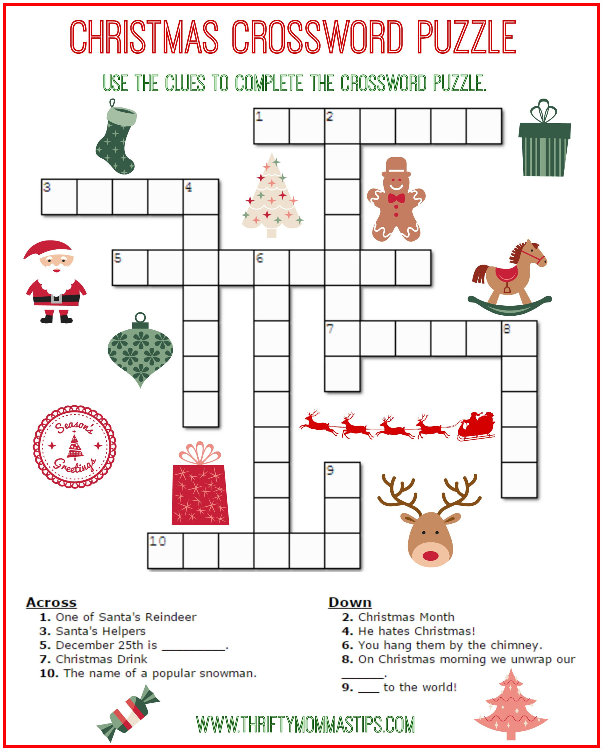 Christmas Crossword Puzzle Printable - Thrifty Momma&amp;#039;S Tips within Free Printable Christmas Puzzle Sheets