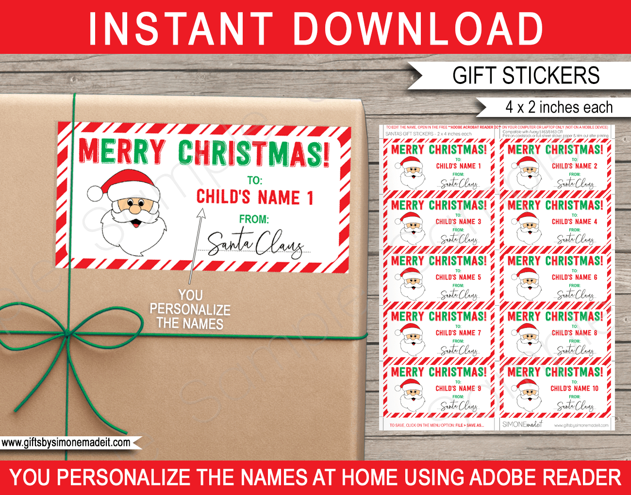 Christmas Gift Labels Template (Santa Claus) - Red &amp;amp; Green inside Free Printable Santa Gift Tags