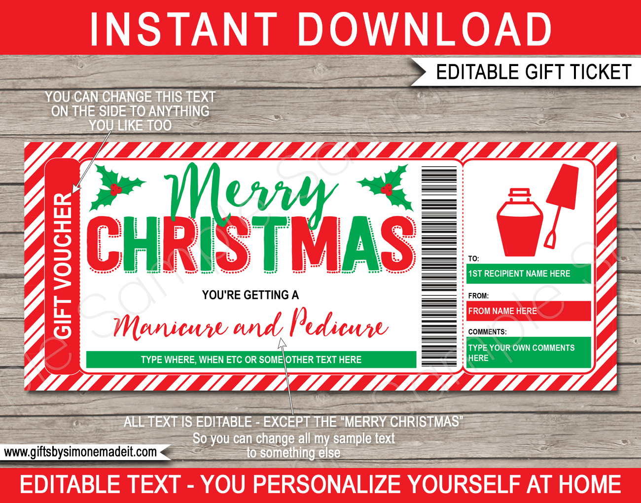 Christmas Manicure / Pedicure Gift Certificate Template for Free Printable Pedicure Gift Certificate