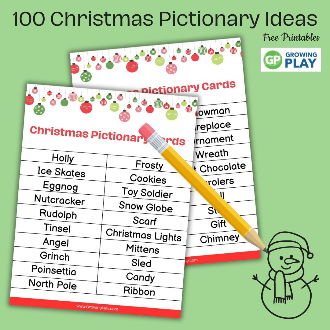 Christmas Pictionary Printable Game - Free 100 Word List - Growing with Free Printable Christmas Pictionary Cards