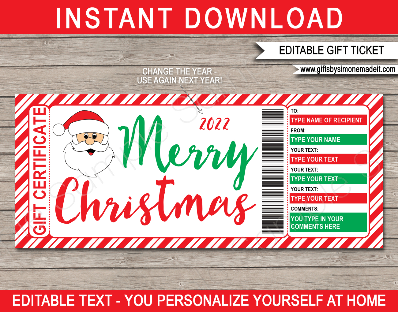 Christmas Santa Gift Certificate Template - Red &amp;amp; Green intended for Free Printable Christmas Gift Voucher Templates