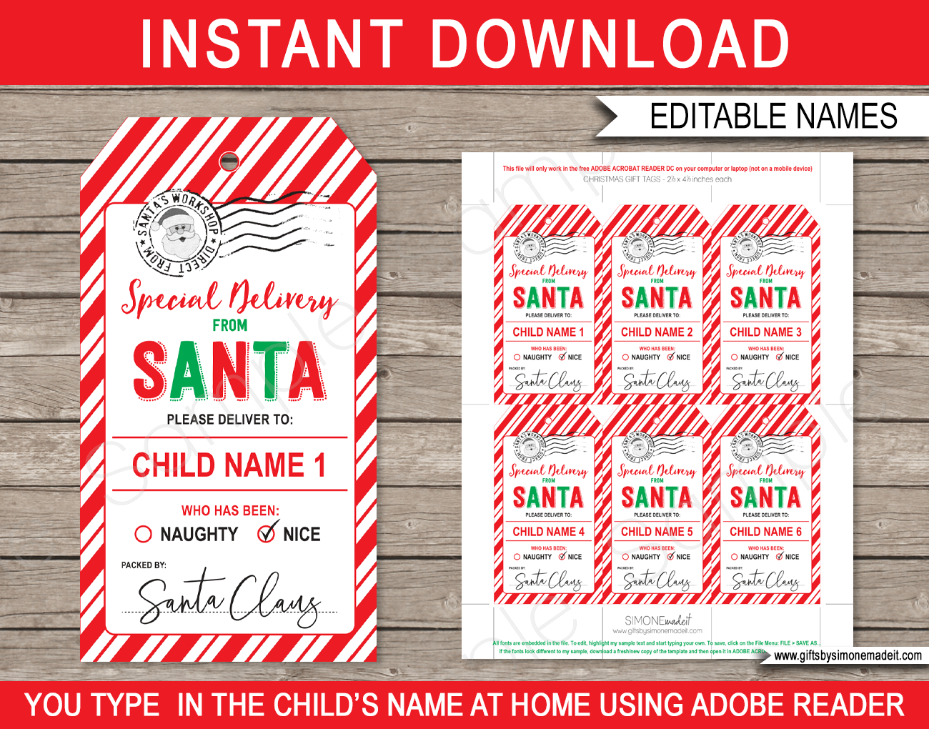 Christmas Santa Gift Tags - Red &amp;amp; Green for Santa Gift Tags Printable Free