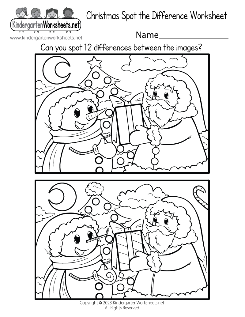 Christmas Spot The Difference Worksheet - Free Printable, Digital with Free Printable Christmas Worksheets for Kids