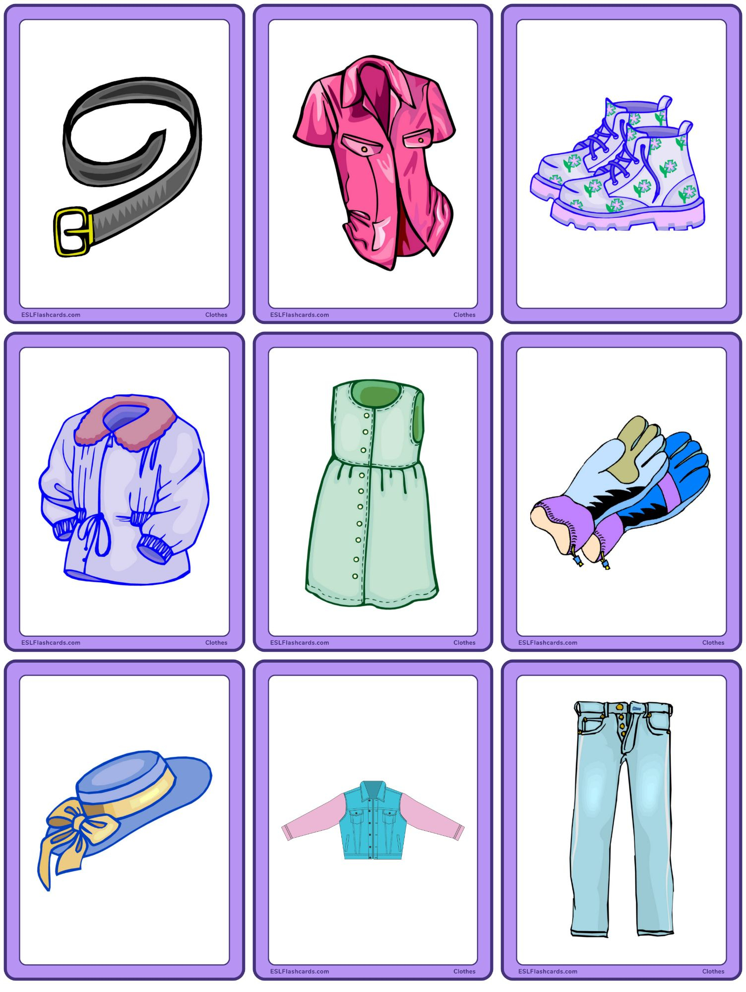 Clothes – Esl Flashcards pertaining to Free Printable Clothing Flashcards