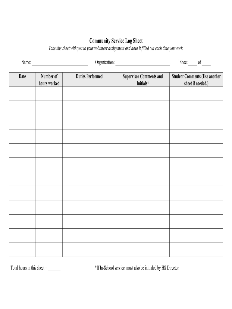 Community Service Log - Fill Online, Printable, Fillable, Blank with Free Printable Community Service Log Sheet