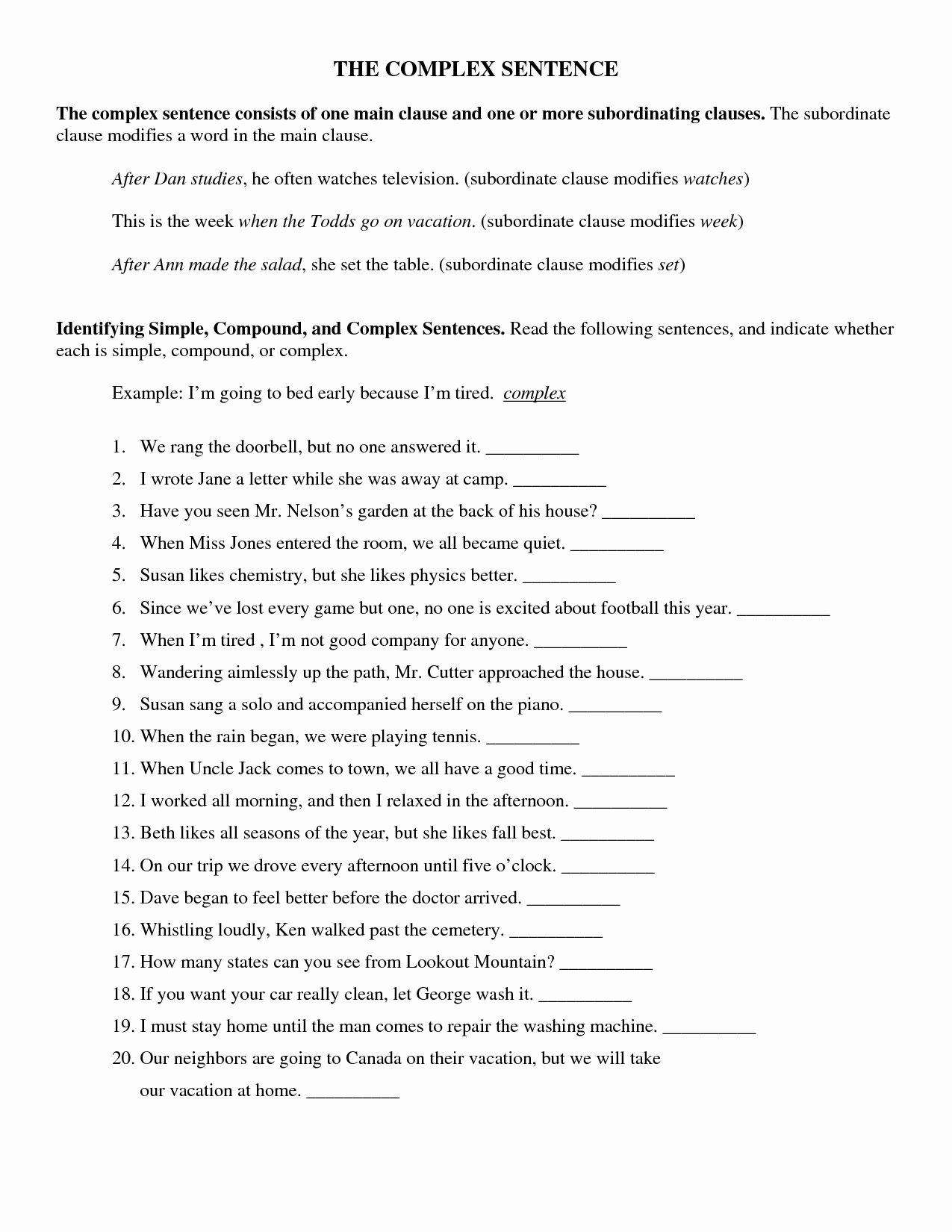 Compound Sentences Worksheet With Answers Beautiful Pound Plex within Free Printable Worksheets On Simple Compound And Complex Sentences