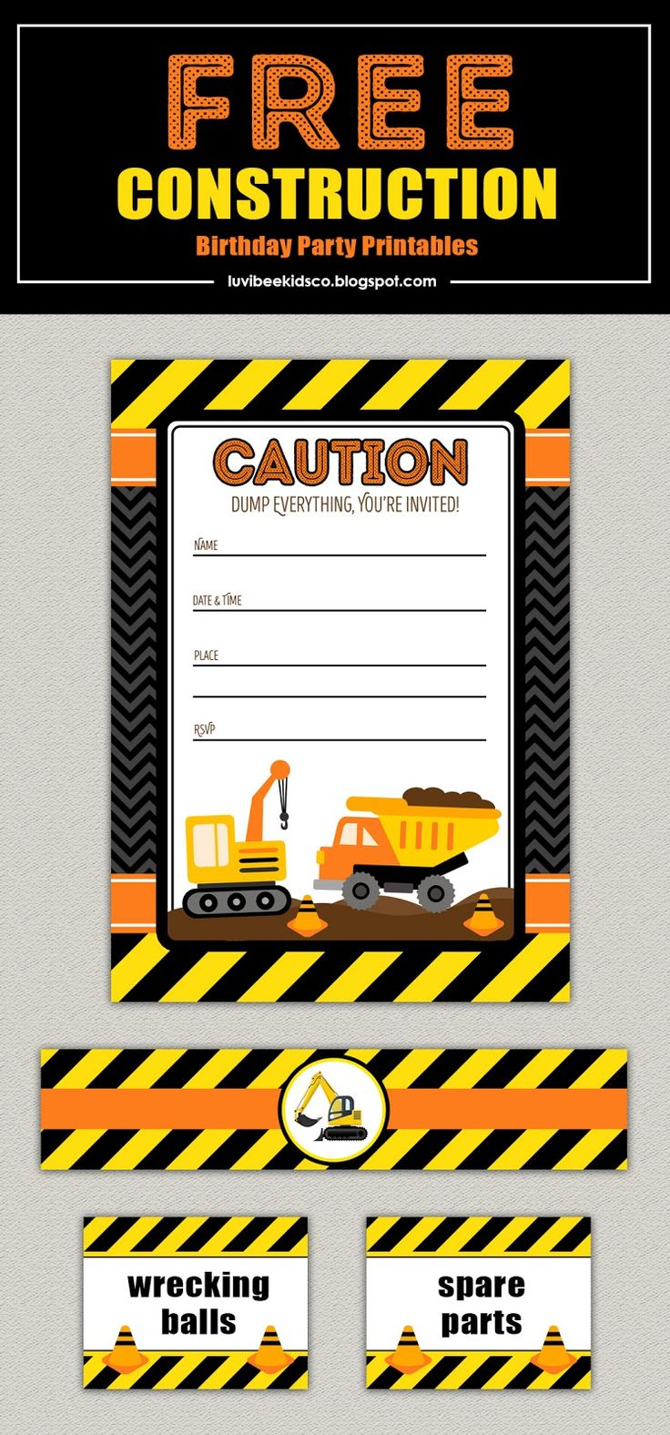 Construction-Party-Printables-Free | Construction Theme Birthday in Free Printable Construction Invitations