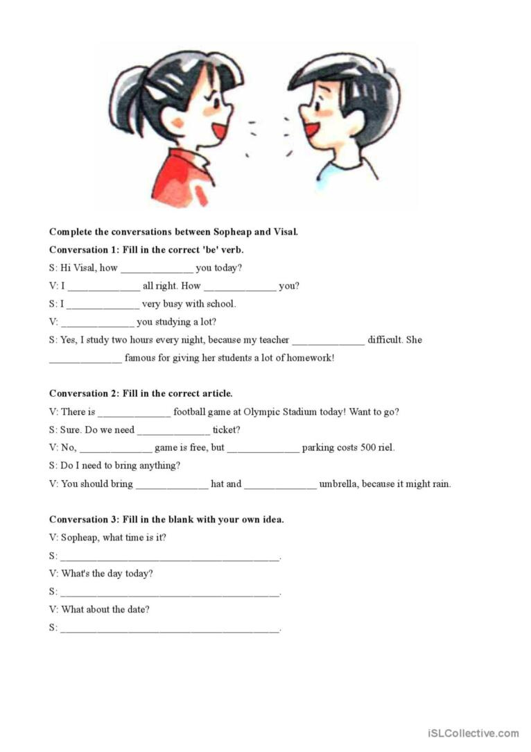 Conversation Gapfill: English Esl Worksheets Pdf &amp;amp; Doc for Free Printable English Conversation Worksheets