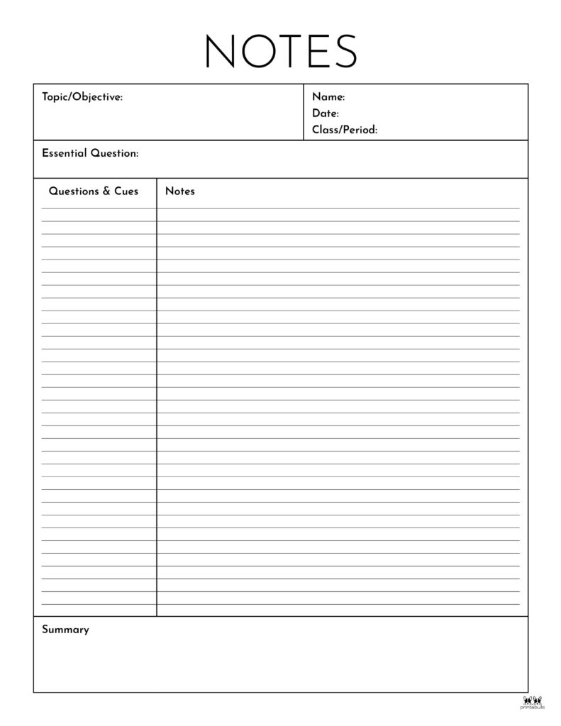 Cornell Notes Templates - 15 Free Printables | Printabulls inside Free Printable School Notes