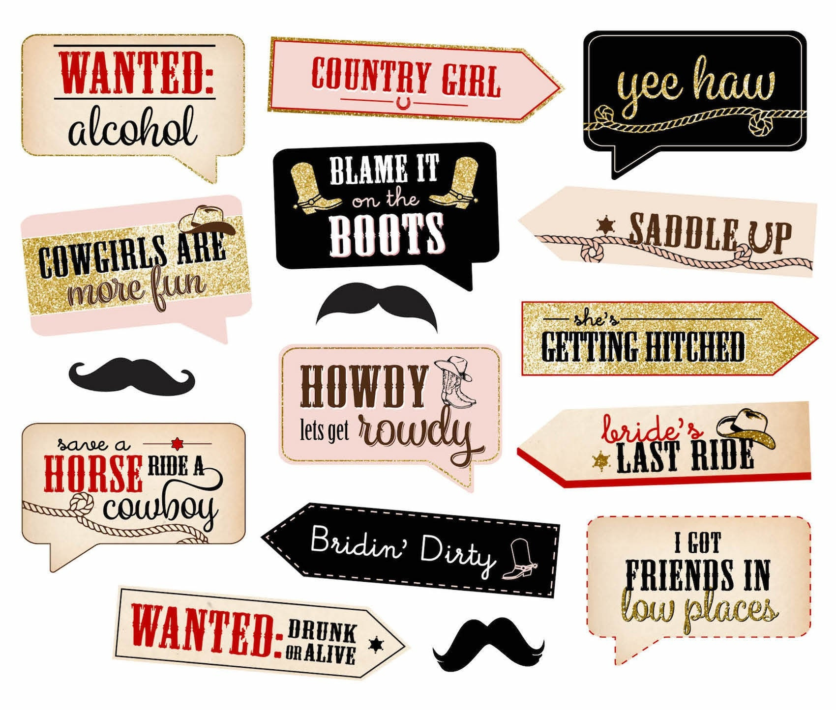 Country Western Bachelorette Party Photo Booth Props Instant with Free Printable Western Photo Props