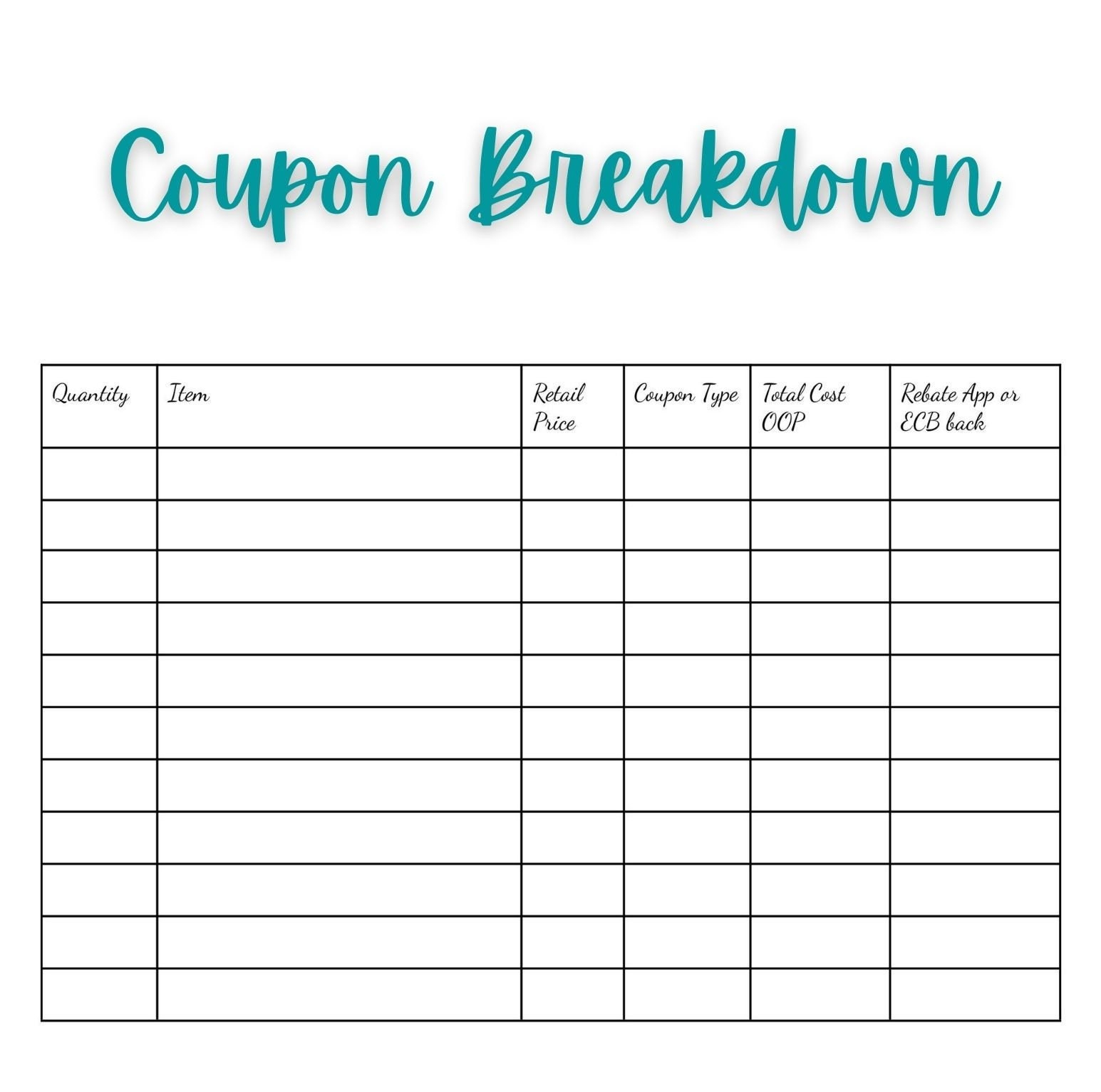 Coupon Breakdown Worksheet - Etsy intended for Free Printable Coupon Spreadsheet