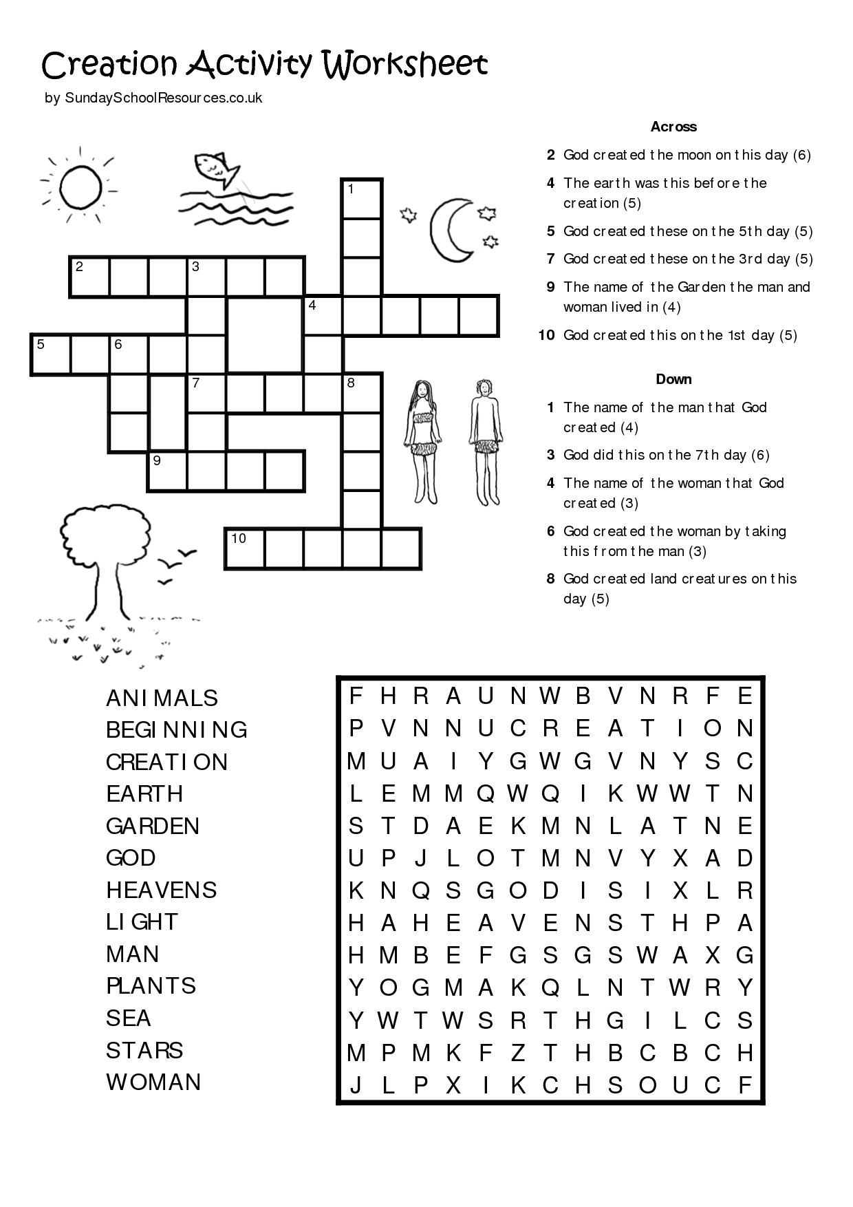 Creation Activity Worksheet For Sunday School in Sunday School Activities Free Printables