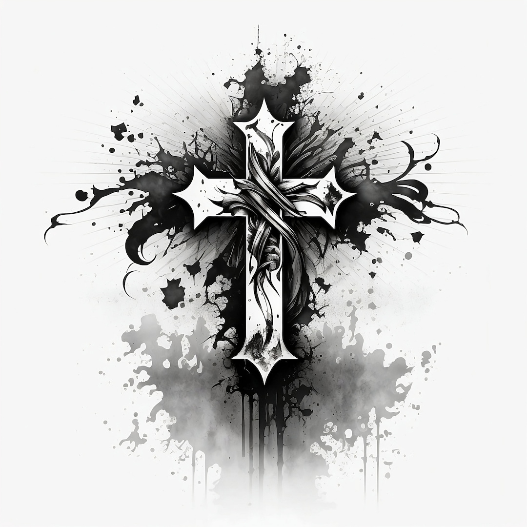 Cross Tattoo Design White Background Png File Download High Resolution - Etsy throughout Free Printable Cross Tattoo Designs