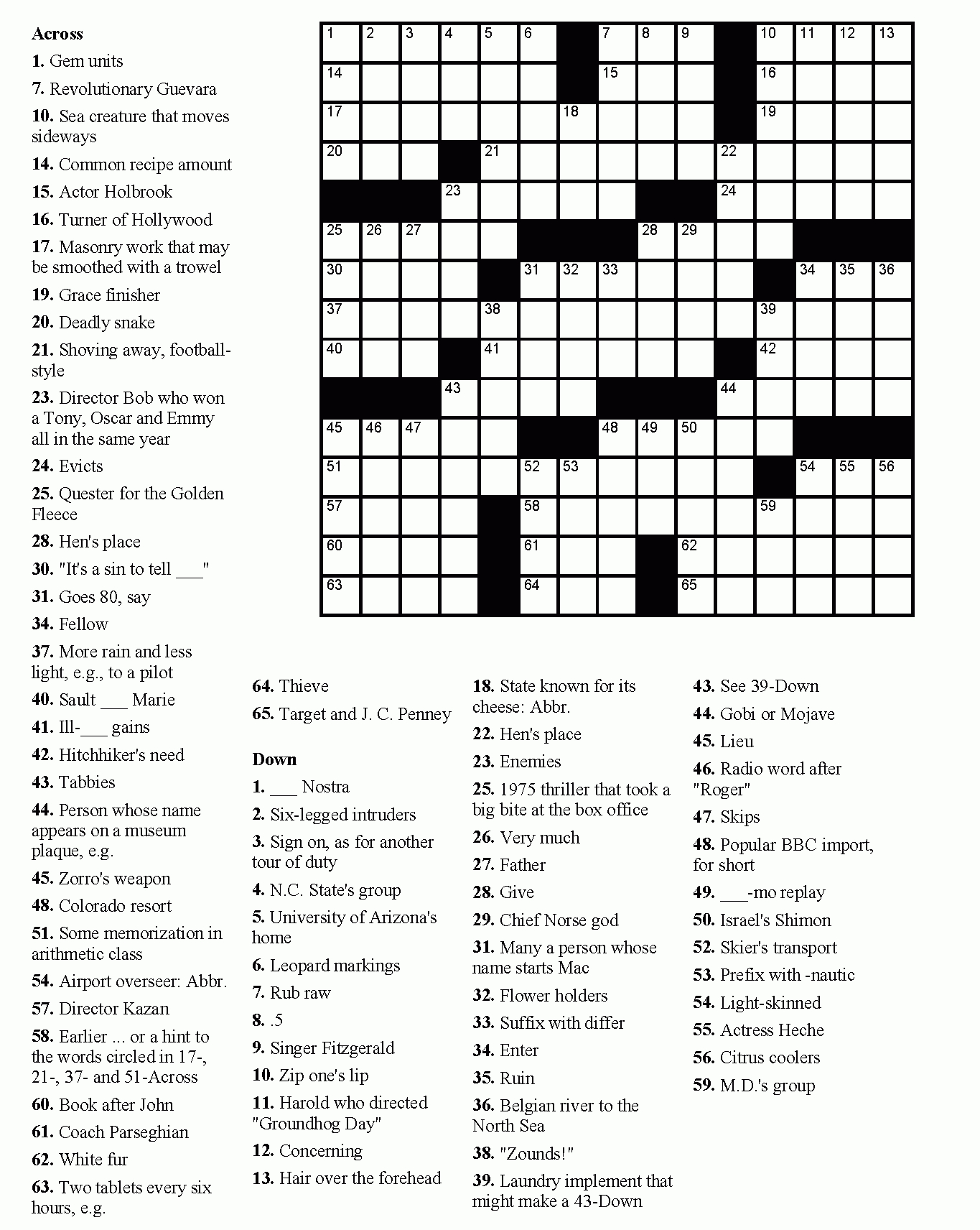 Crossword Puzzles For Adults - Best Coloring Pages For Kids throughout Free Printable Crossword Puzzles for Adults