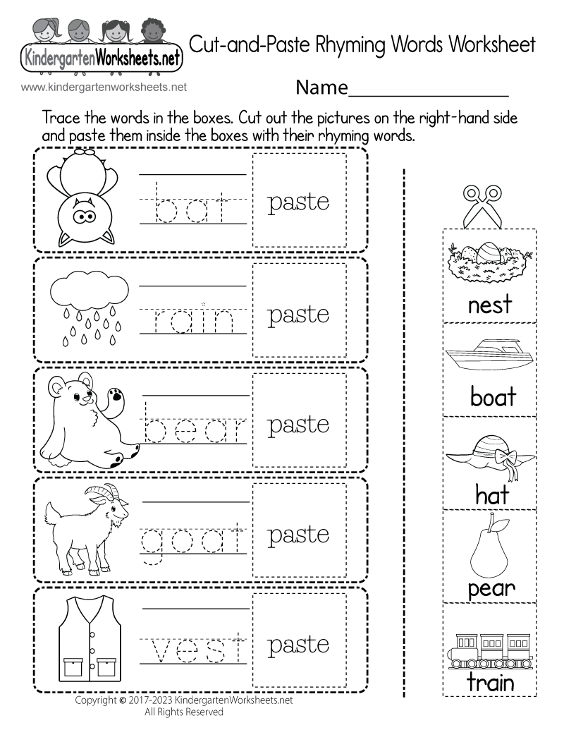 Cut-And-Paste Rhyming Words Worksheet - Free Printable, Digital, &amp;amp; Pdf for Free Printable Rhyming Words Worksheets