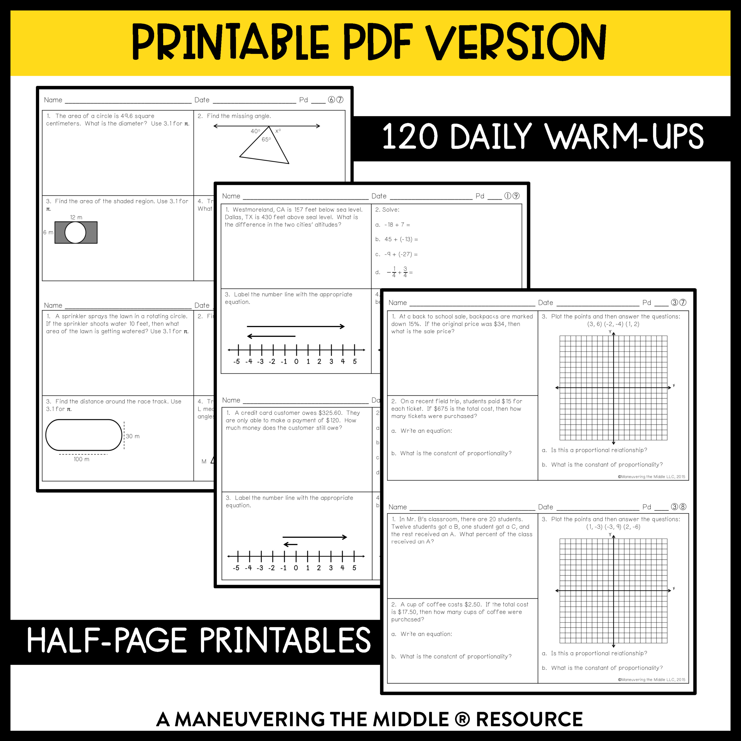 Daily Math Warm-Ups 7Th Grade Ccss with Free Printable Daily Math Warm Ups