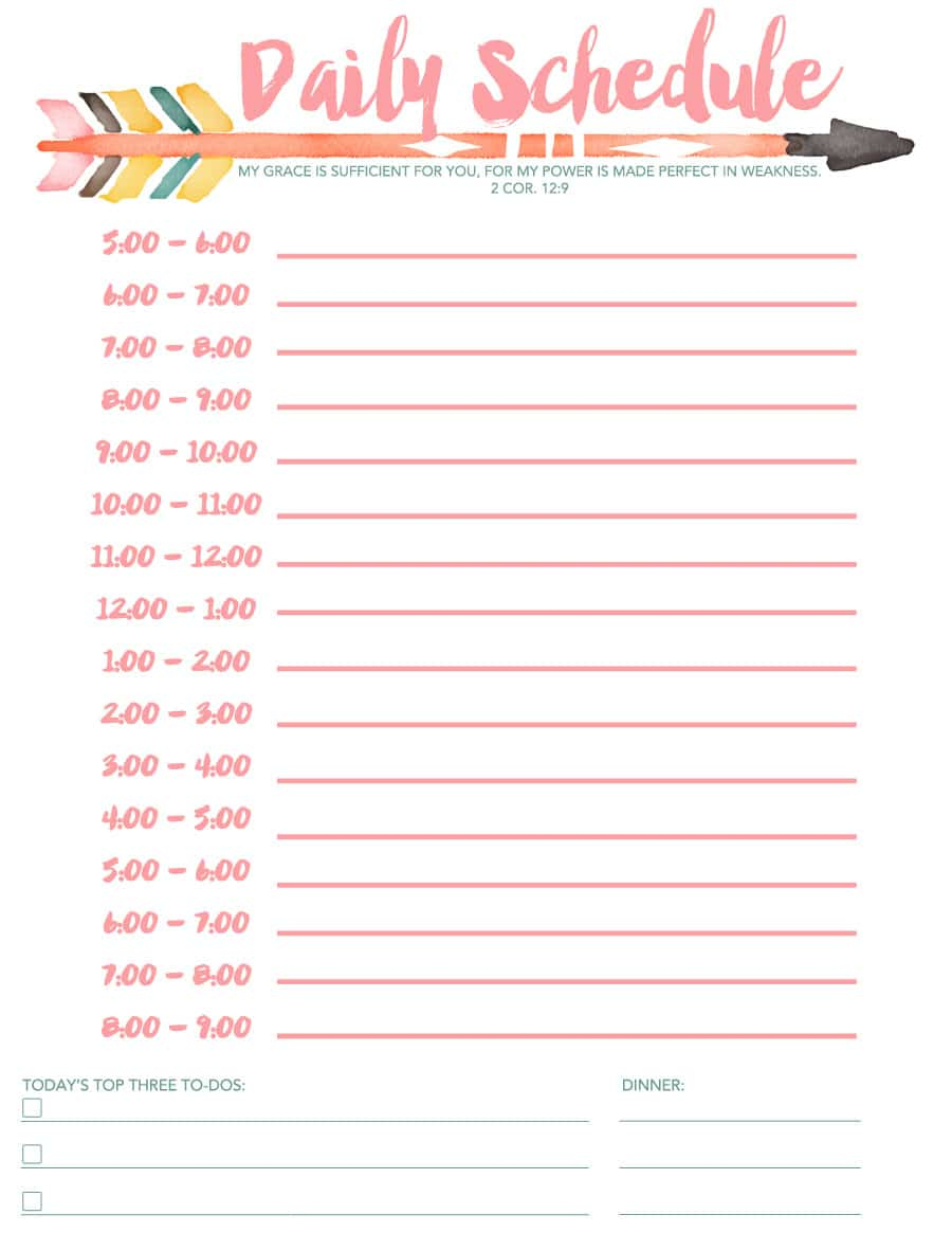 Daily Schedule Free Printable pertaining to Free Printable Schedule