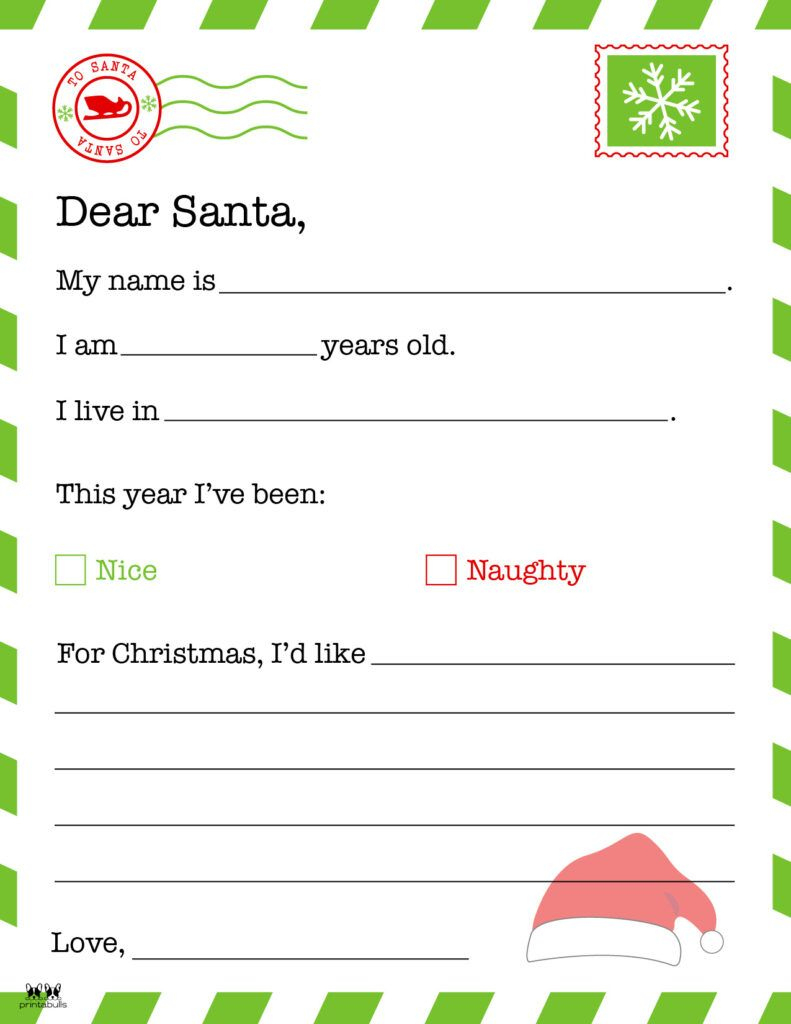 Dear Santa Letter Template-Page 1 | Christmas Letter Template for Free Printable Santa Letter Paper