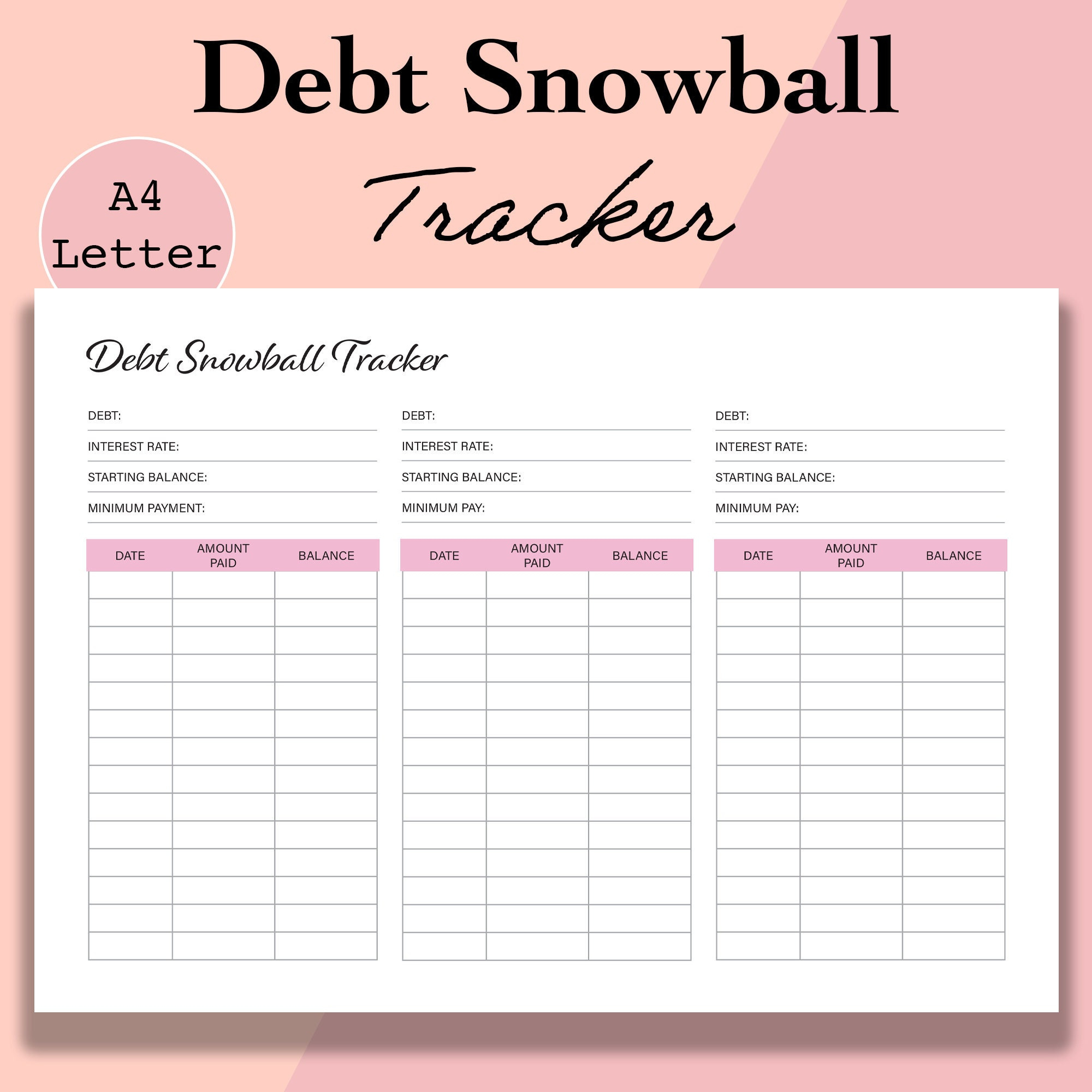 Debt Snowball Tracker Printable, Debt Free Chart, Debt Payoff for Free Printable Debt Payoff Worksheet