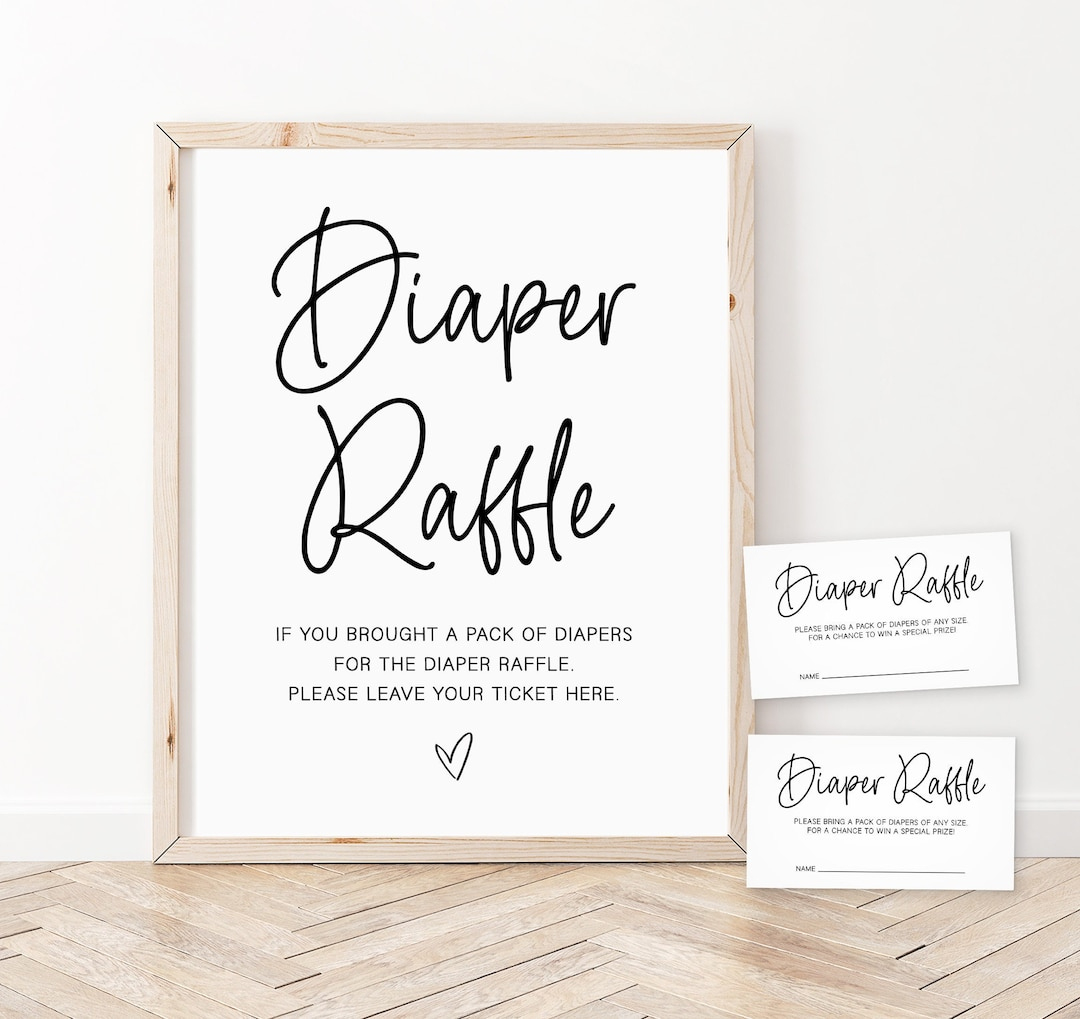 Diaper Raffle Tickets And Sign, Minimalist Baby Shower Diaper with Free Printable Diaper Raffle Sign