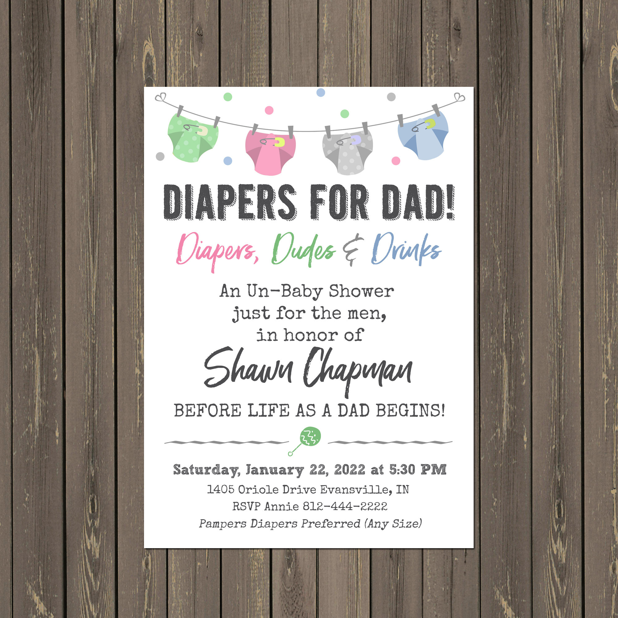 Diapers For Dad Baby Shower Invitations, Modern Daddy Baby Shower with Free Printable Diaper Baby Shower Invitations