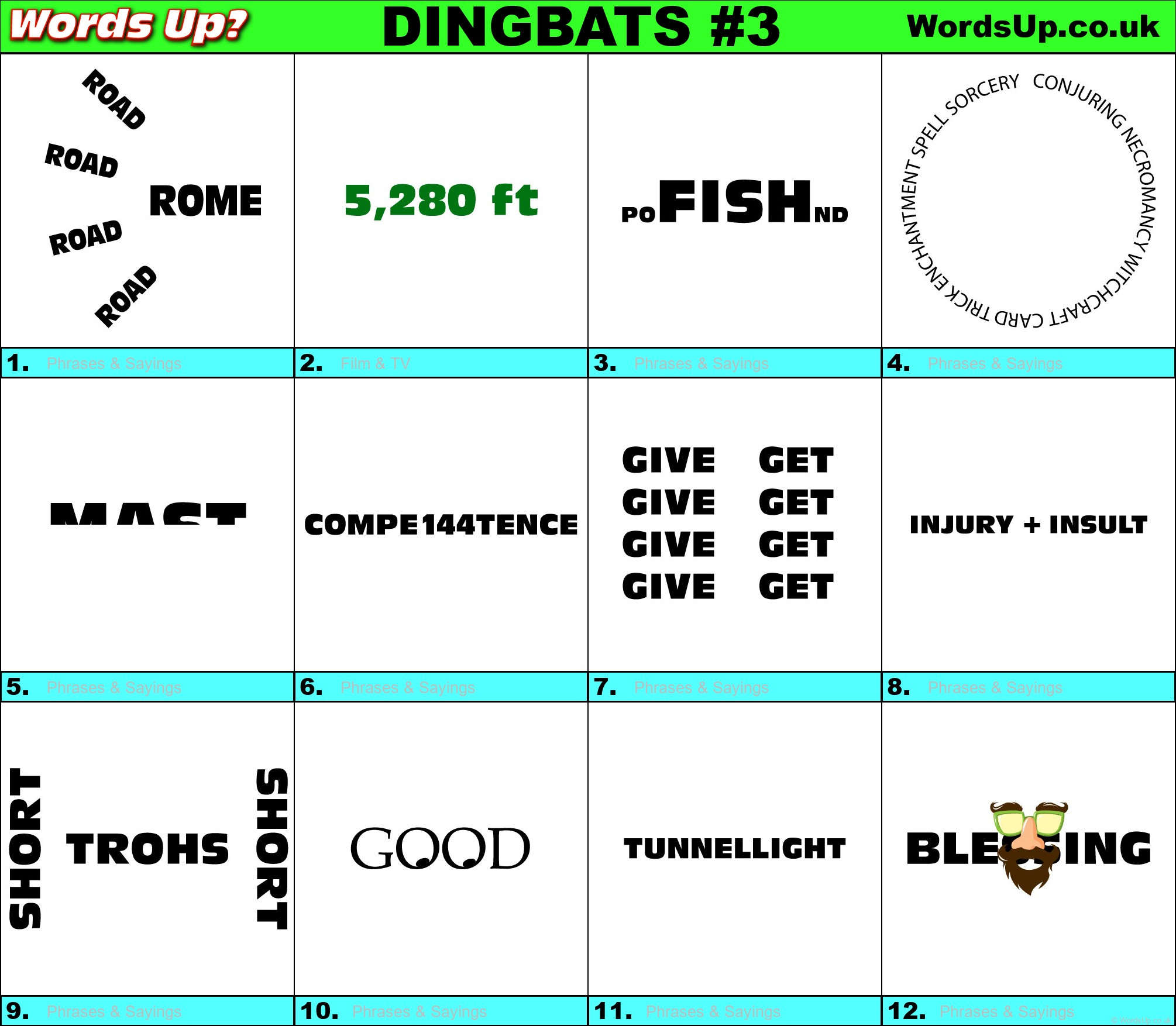 Dingbats Quiz #3 » Find The Answers To Over 730 Dingbats! » Words inside Free Printable Dingbats Puzzles