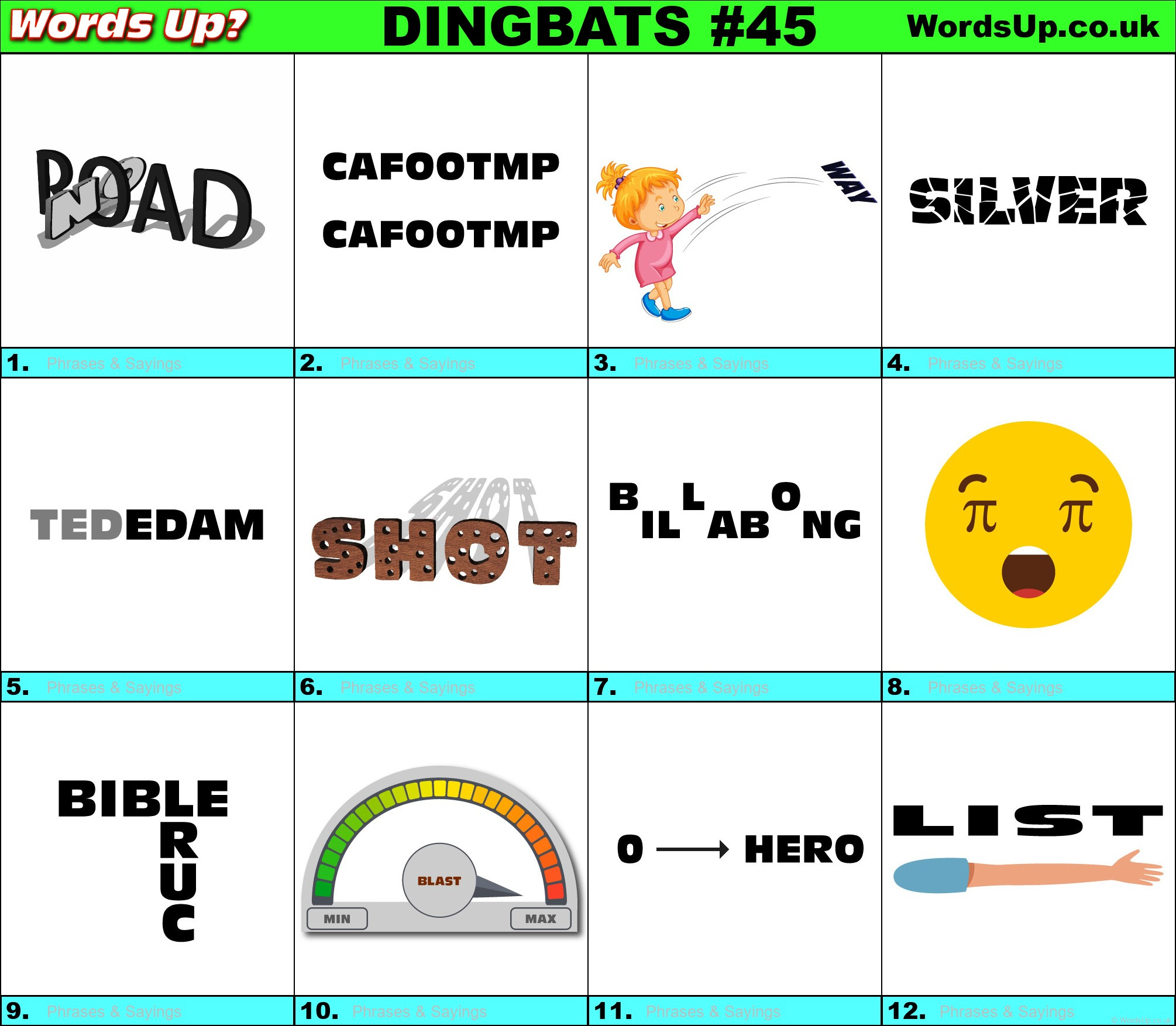 Dingbats Quiz #45 » Find The Answers To Over 730 Dingbats! » Words for Free Printable Dingbats Puzzles