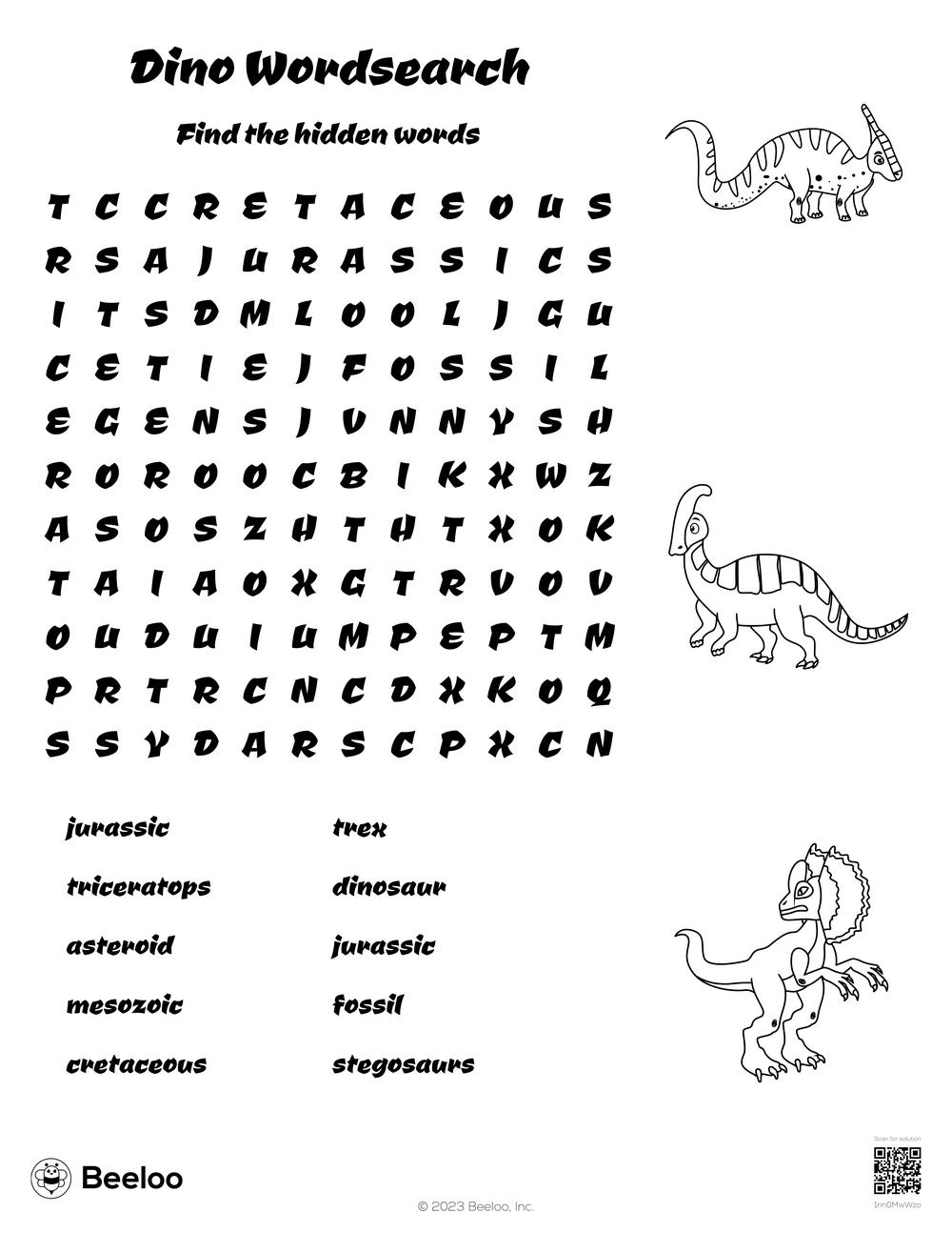 Dinosaur-Themed Word Searches • Beeloo Printable Crafts And intended for Free Printable Dinosaur Word Search