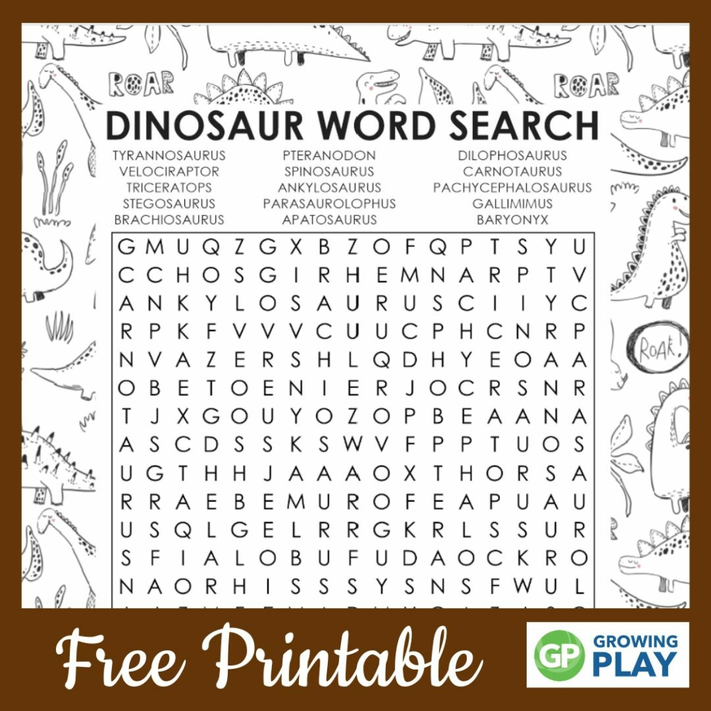 Dinosaur Word Search Puzzle - Free - Growing Play for Free Printable Dinosaur Word Search