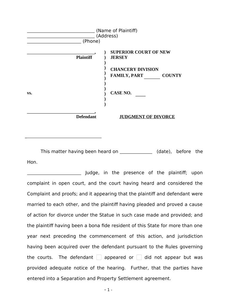 Divorce Papers Nj: Pre-Built Template | Airslate Signnow with Free Printable Nj Divorce Forms