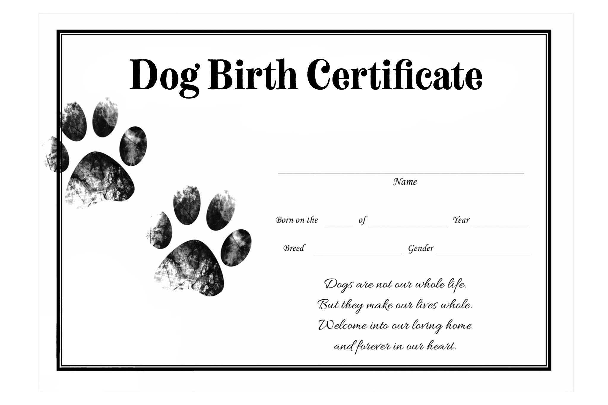 Dog Birth Certificate For Girl Or Boy Puppy Gender Neutral Printable Template Breeder Instant Download Resource within Free Printable Birth Certificates for Puppies