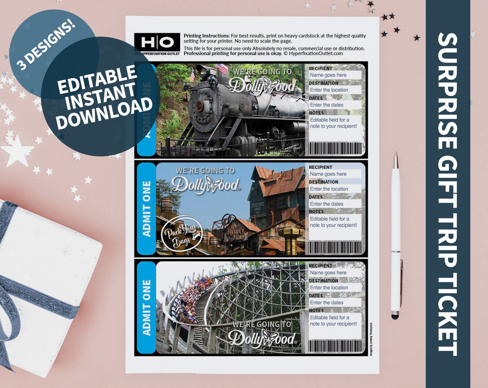 Dollywood Gift Trip Mock Ticket. Instant Download. Editable Pdf intended for Free Printable Dollywood Coupons