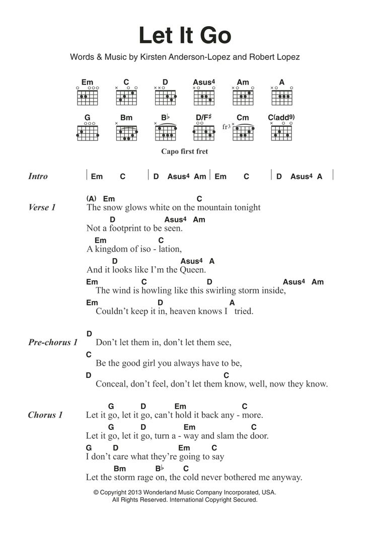 Download And Print Let It Go (From Frozen) Sheet Music For Guitar for Free Printable Song Lyrics With Guitar Chords