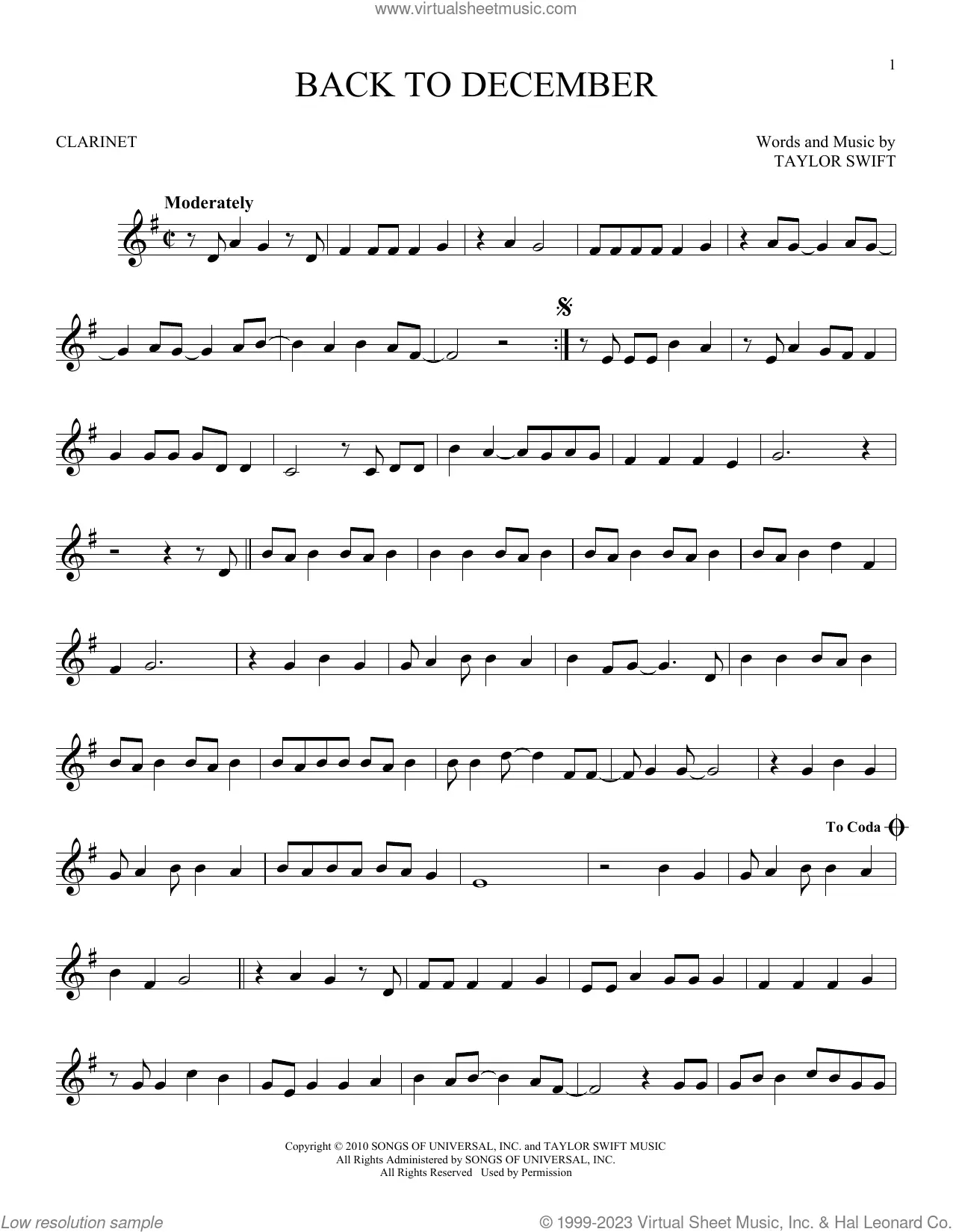 Download Digital Sheet Music Of Taylor Swift For Clarinet for Free Printable Clarinet Sheet Music