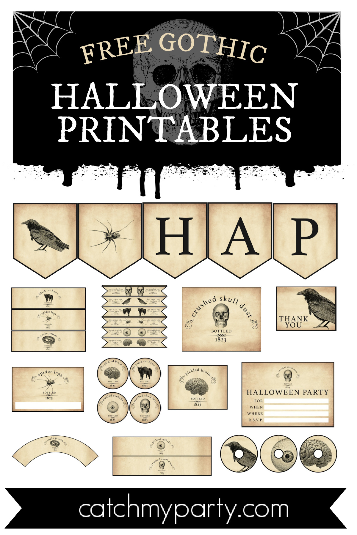 Download The Best Free Gothic Halloween Party Printables! | Catch intended for Free Printable Halloween Decorations Scary