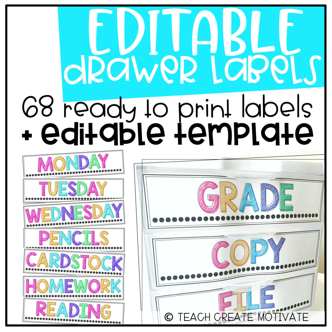 Drawer Labels {Bright &amp;amp; Editable!} - Teach Create Motivate within Free Printable Classroom Tray Labels