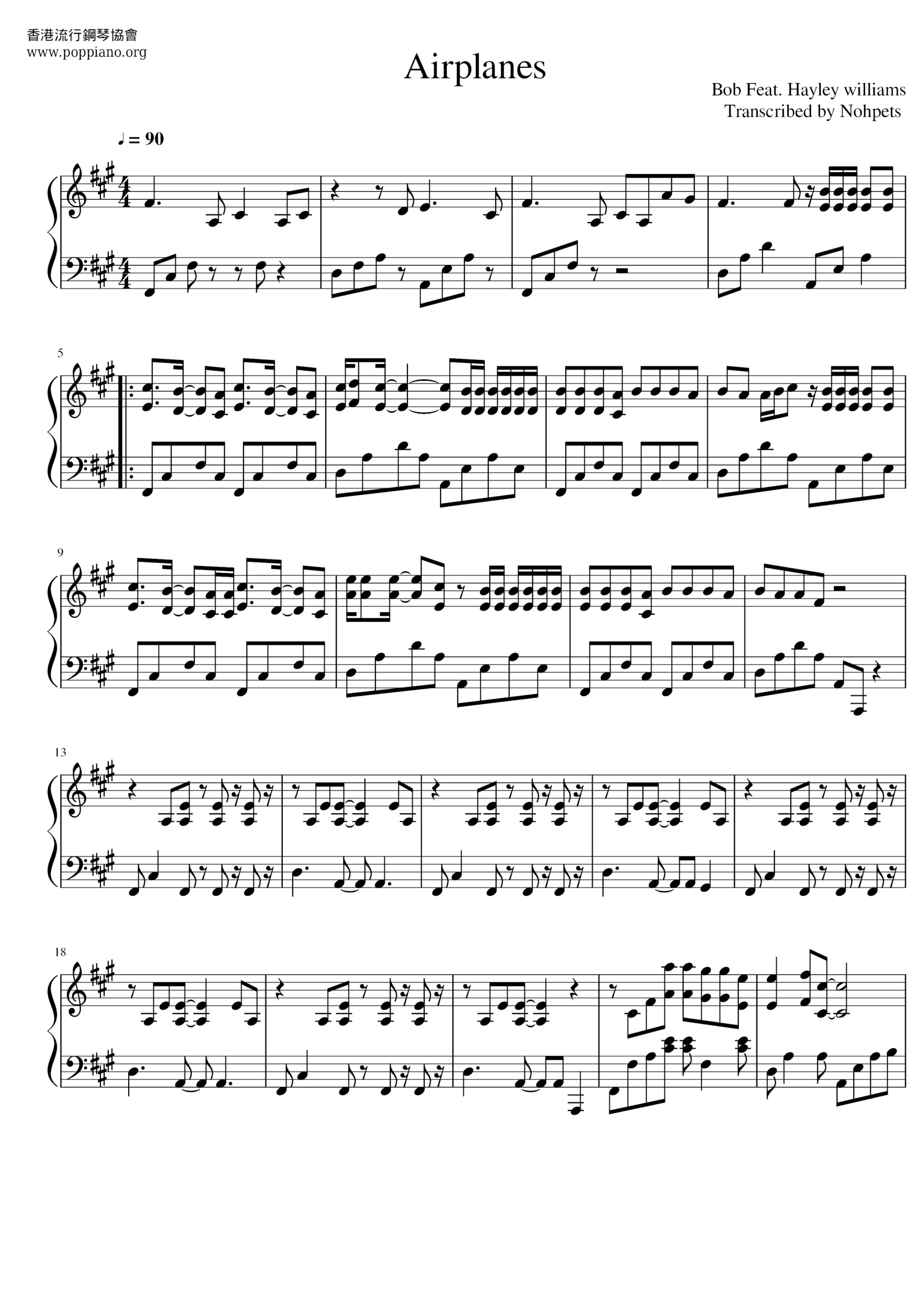 ☆ B.o.b-Airplanes Sheet Music Pdf, - Free Score Download ☆ inside Airplanes Piano Sheet Music Free Printable