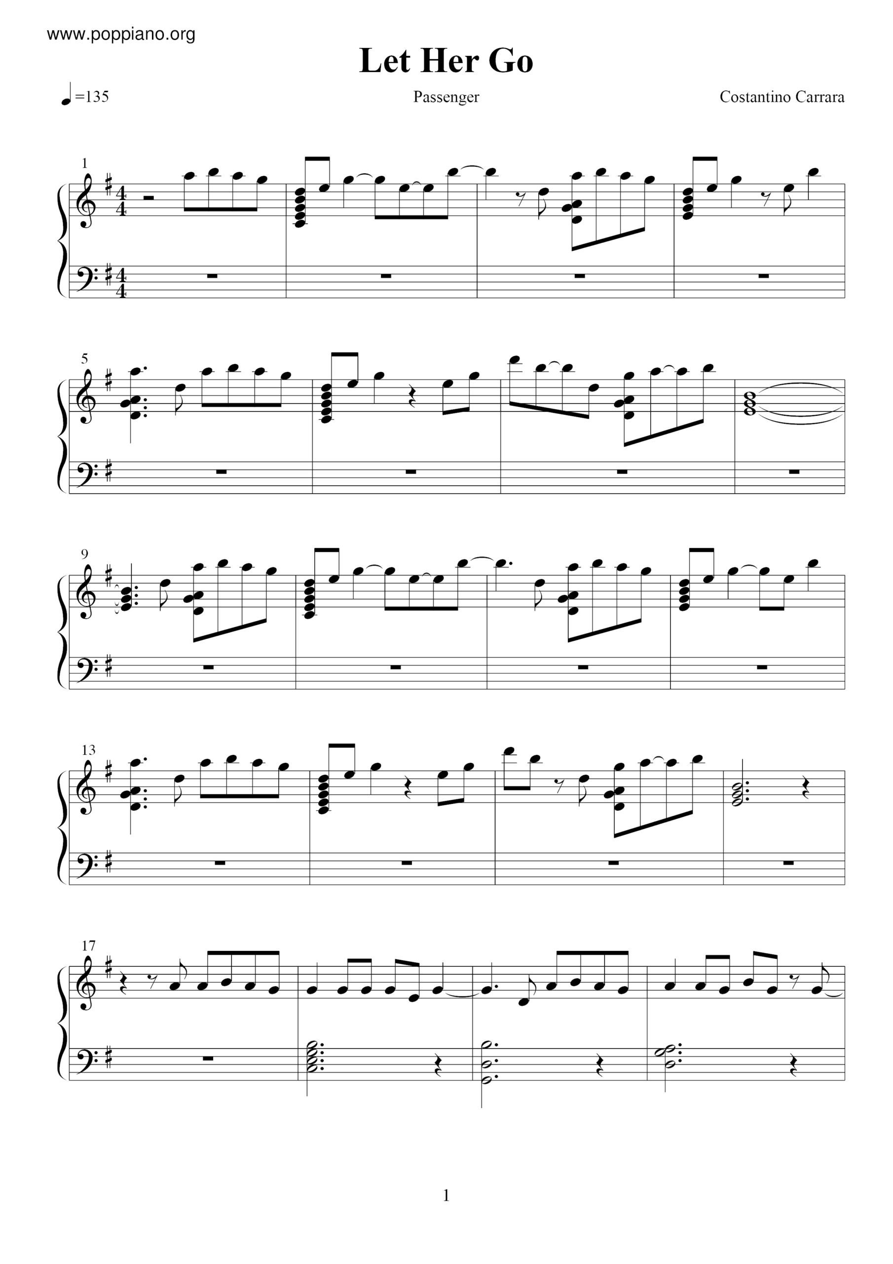 ☆ Let Her Go | Sheet Music | Piano Score Free Pdf Download | Hk intended for Let Her Go Piano Sheet Music Free Printable