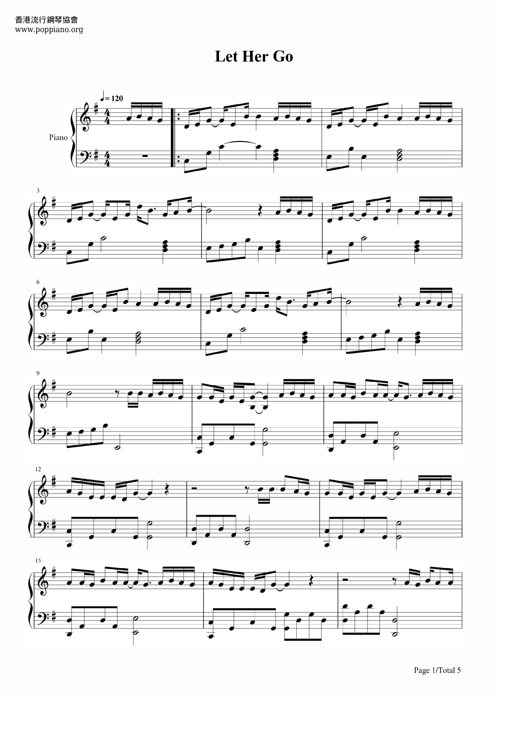 ☆ Passenger-Let Her Go Sheet Music Pdf, - Free Score Download ☆ in Let Her Go Piano Sheet Music Free Printable