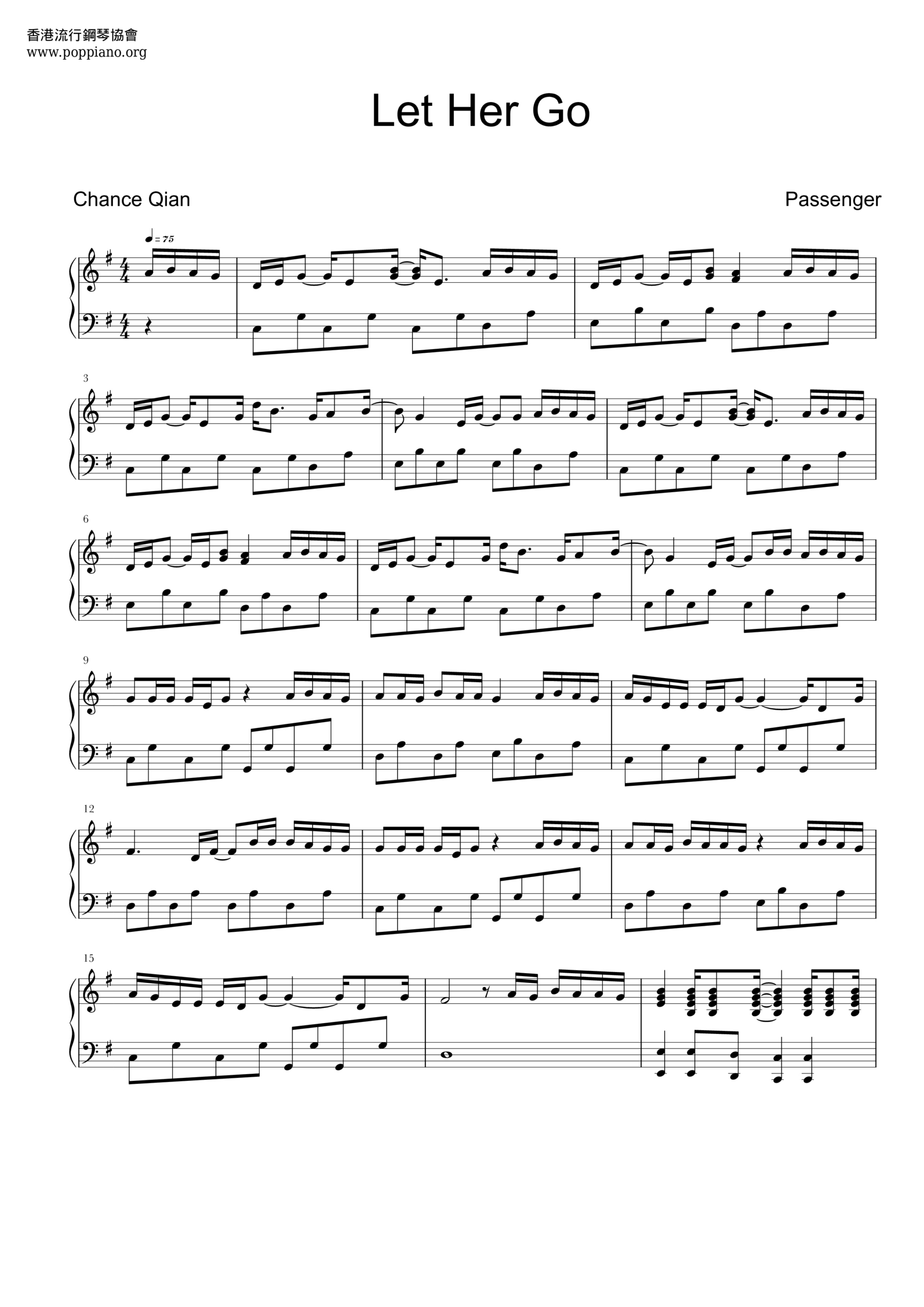 ☆ Passenger-Let Her Go Sheet Music Pdf, - Free Score Download ☆ in Let Her Go Piano Sheet Music Free Printable