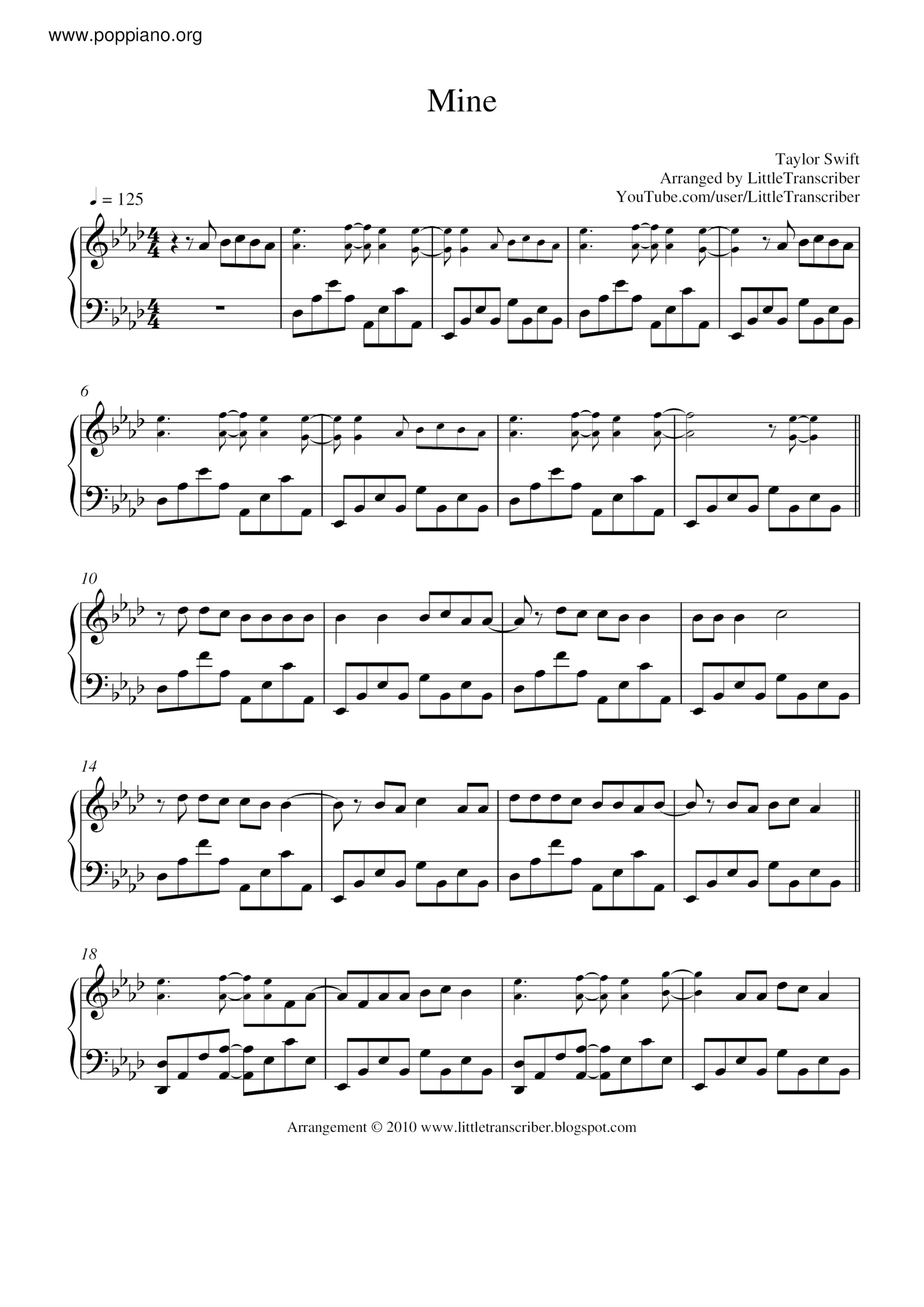 ☆ Taylor Swift-Mine Sheet Music Pdf, - Free Score Download ☆ inside Taylor Swift Mine Piano Sheet Music Free Printable