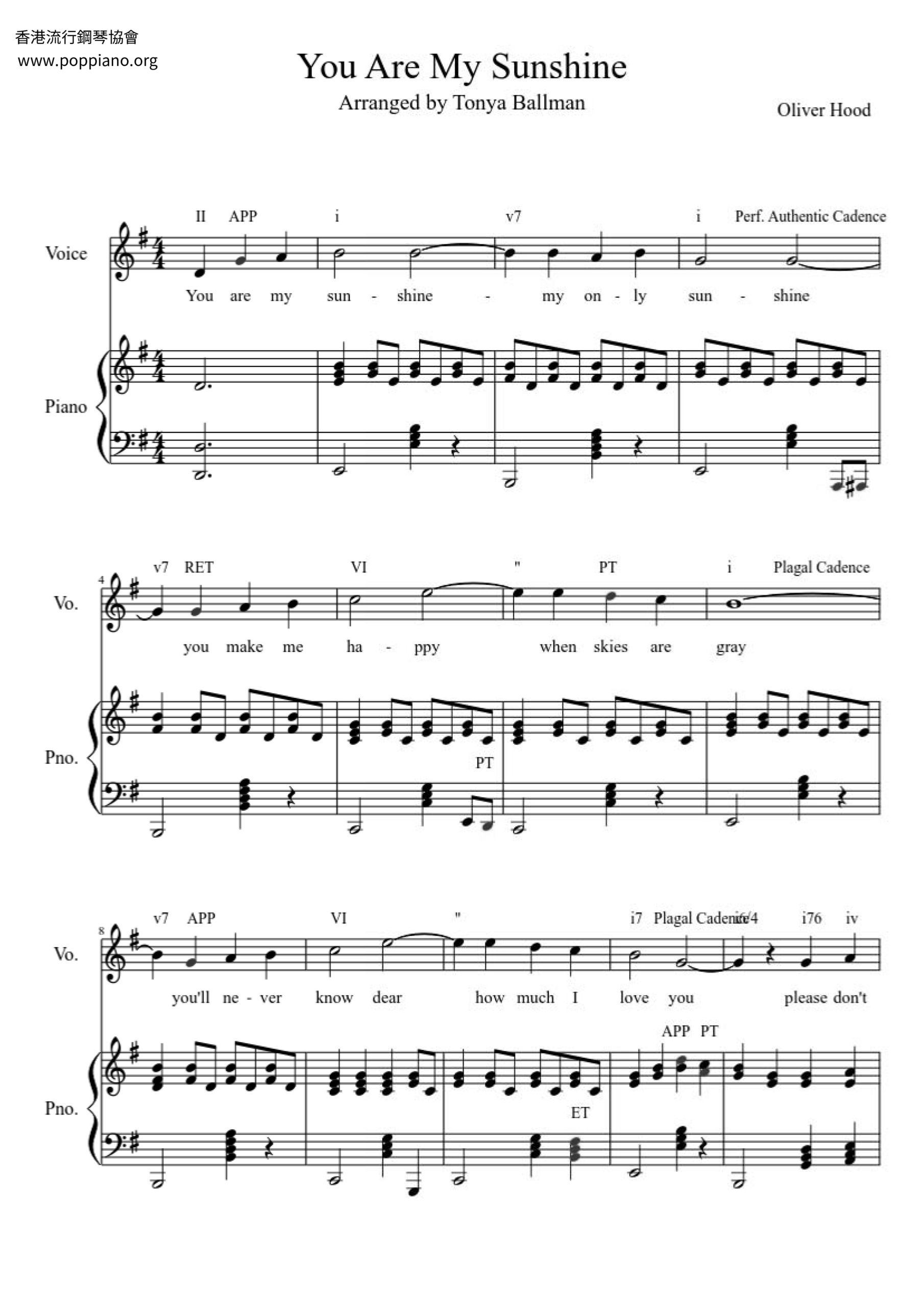 ☆ You Are My Sunshine | Sheet Music | Piano Score Free Pdf with regard to Free Printable Piano Sheet Music for You Are My Sunshine