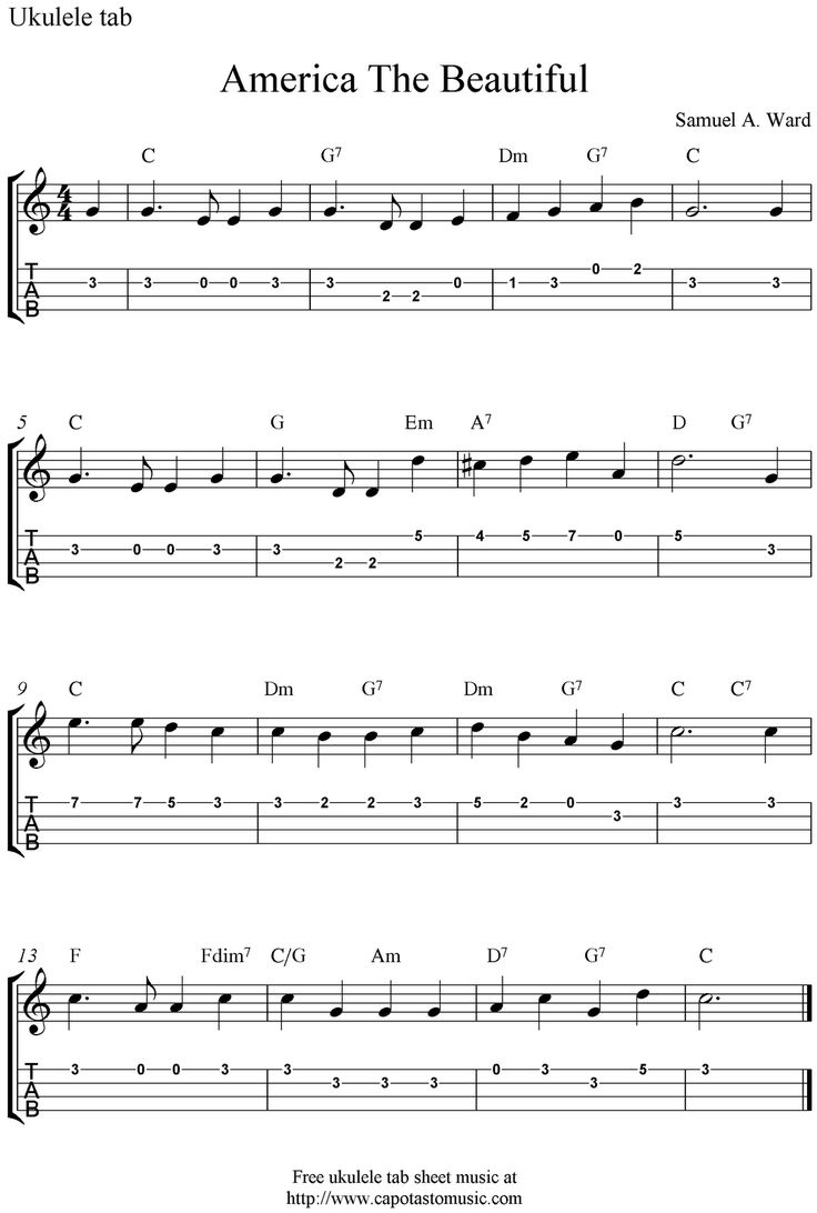 ✓&amp;quot;America The Beautiful&amp;quot; Ukulele Sheet Music - Free Printable with Free Printable Ukulele Songs