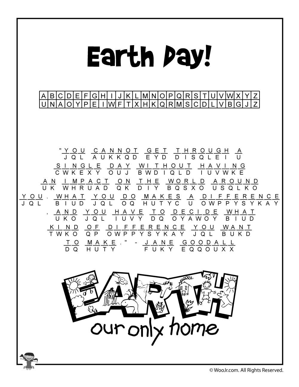 Earth Day Cryptogram Puzzle Solution | Woo! Jr. Kids Activities for Free Printable Cryptograms With Answers