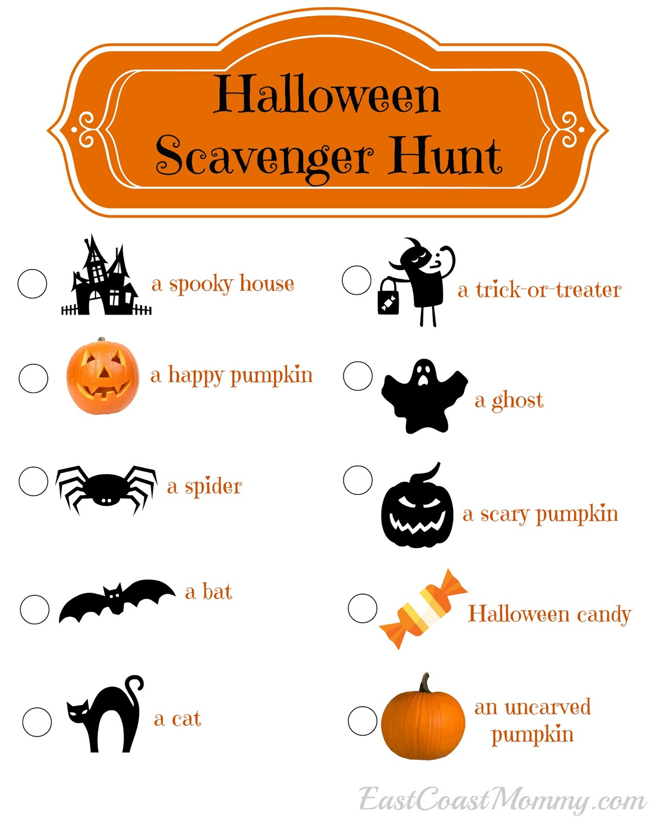 East Coast Mommy: Halloween Scavenger Hunt (With Free Printable) intended for Free Printable Halloween Scavenger Hunt