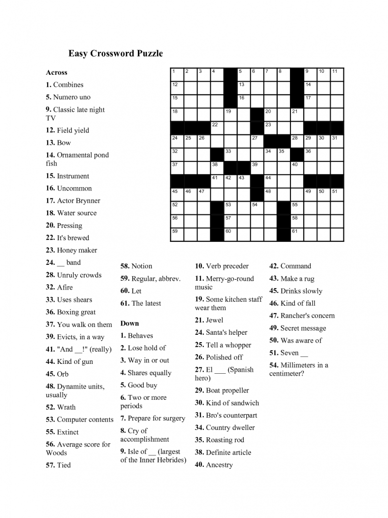 Easy Crossword Puzzles For Seniors | Free Printable intended for Free Daily Online Printable Crossword Puzzles