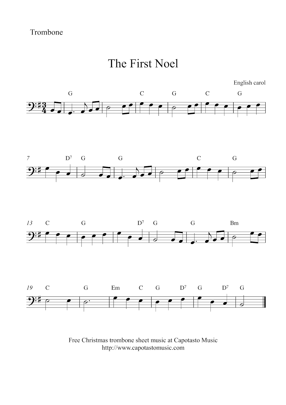 Easy Sheet Music For Beginners: Free Christmas Trombone Sheet throughout Trombone Christmas Sheet Music Free Printable